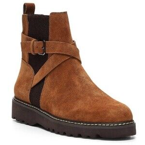 NIB NWT Pliner Suede Ankle Boots Booties Captain Chunky Lug Sole Moto Brown 11